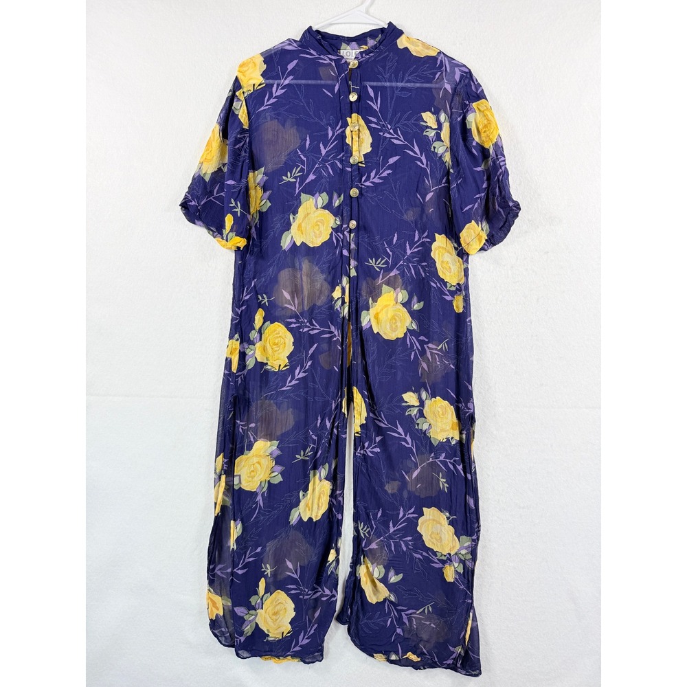 Lolette Maxi Dress Womens Large Purple Yellow Rose Floral‎ Sheer Vtg Cottagecore - Picture 1 of 8